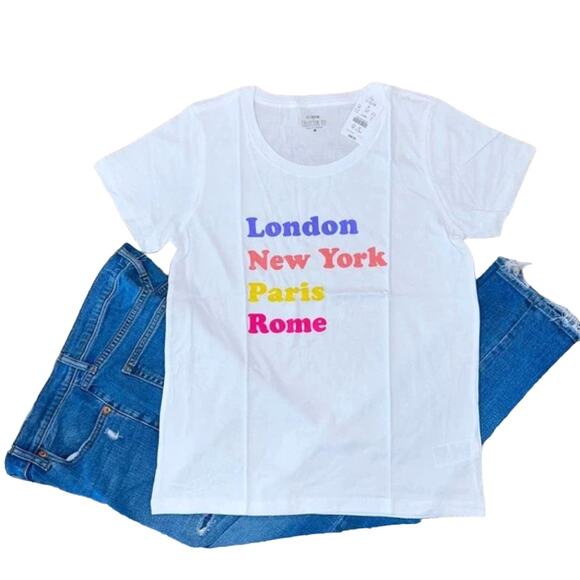 NWT J. Crew White W/London, New York, Rome & Paris Graphic Crewneck Tee - Picture 1 of 7
